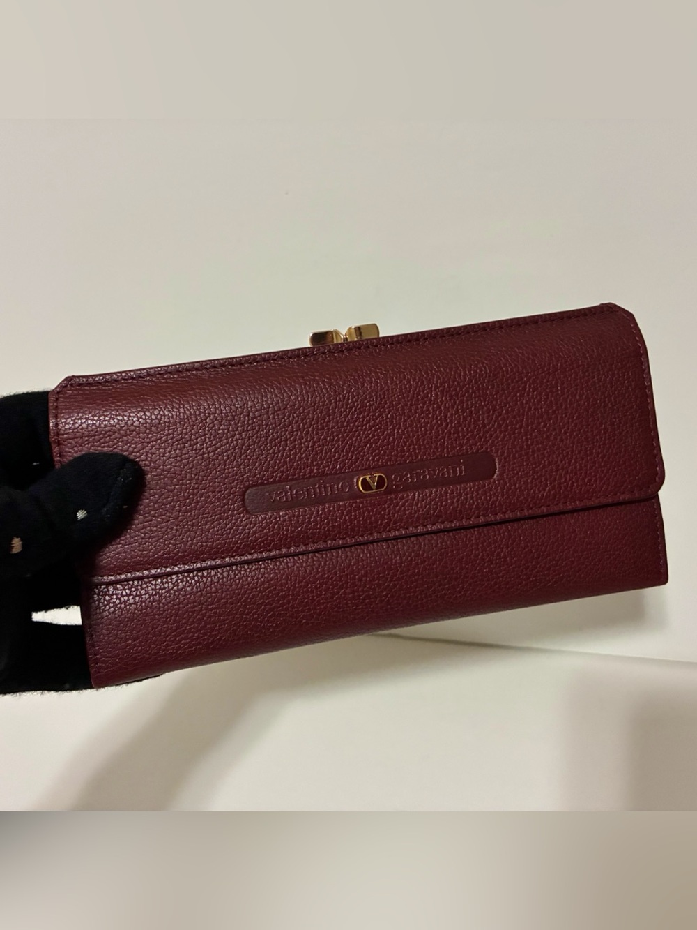 Authentic Valentino Garavani Deep Brown Leather Long Wallet